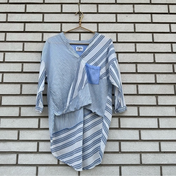 Anthropologie Holding Horses Mimi Pieced Wrap Tunic Blue White Stripe - Picture 3 of 13